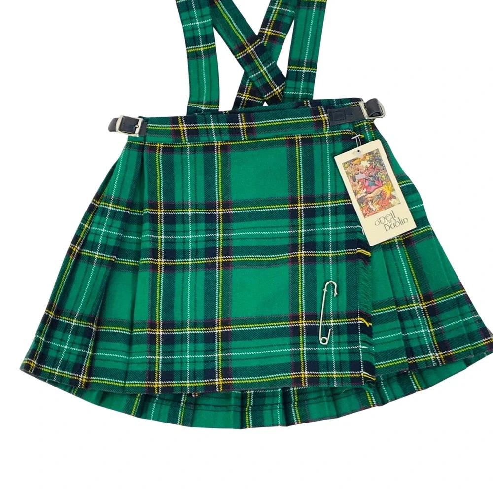 O'Neil of Dublin‎ Kilt Skirt Gordan Tartan Green Plaid Pinafore Girl's Sz 3/4